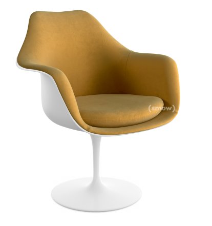 Fauteuil Tulipe Saarinen, Statique, Coque et coussin d'assise rembourré, Blanc, Gold (Eva 154)
