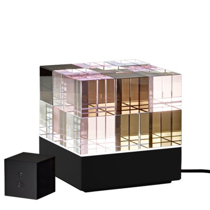 Lampe de table Cube Light, Noir, laqué, Rose / noir, Avec télécommande