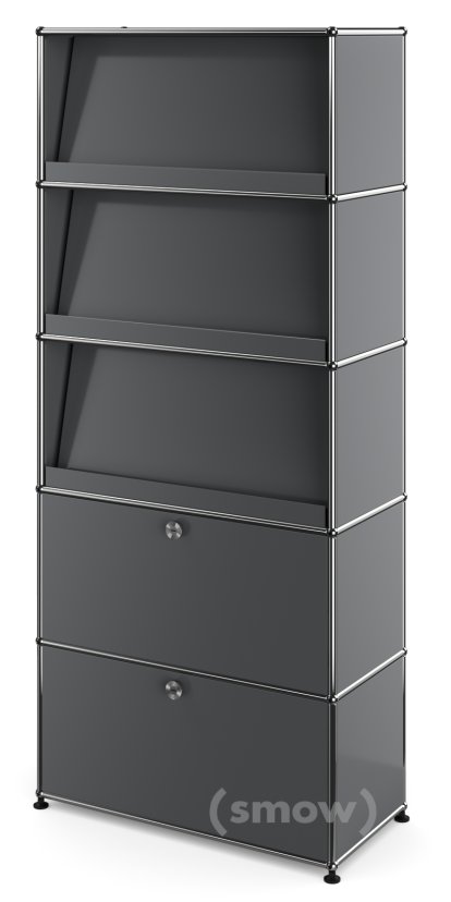 Étagère USM Haller avec 3 présentoirs inclinés, Gris moyen RAL 7005