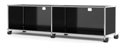 Meuble bas Lowboard TV/Hi-Fi USM Haller, personnalisable, Noir graphite RAL 9011, Avec 2 portes abattantes, Avec passe-câbles au centre haut
