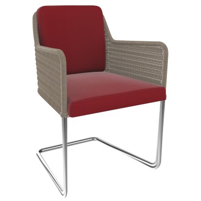 Chaise cantilever D43, Tressage I - blanc crème, Tissu cavalerie - rouge, Chrome