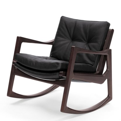 Euvira Rocking Chair Soft, Chêne teinté marron, Cuir Classic noir