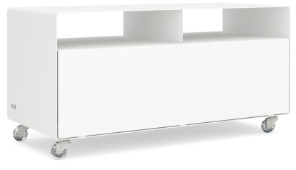Meuble TV R 108, Blanc pur (RAL 9010), Roulettes transparentes