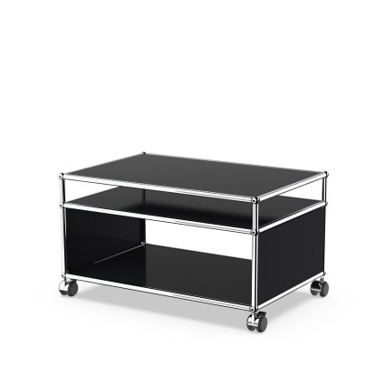 USM Haller table d'appoint à roulettes, Noir graphite RAL 9011, Durs pour tapis