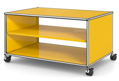 Meuble bas Lowboard TV sur roulettes USM Haller, Sans porte abattante et sans paroi arrière, Jaune or RAL 1004