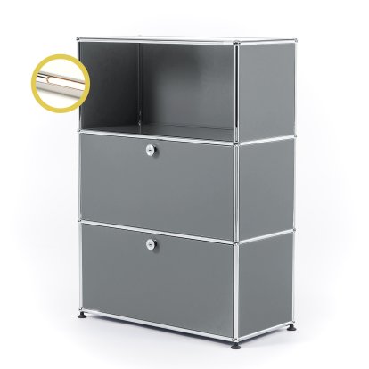 USM Haller E Highboard M avec 2 portes battantes et éclairage du compartiment, Gris moyen RAL 7005, Blanche chaude
