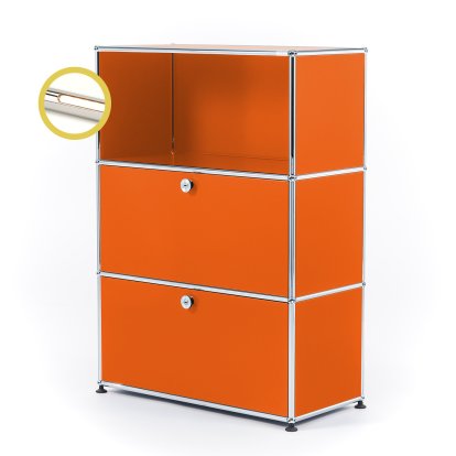 USM Haller E Highboard M avec 2 portes battantes et éclairage du compartiment, Orange pur RAL 2004, Blanche chaude