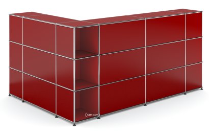 Comptoir d’accueil USM Haller version 4, Rouge rubis USM, Coin ouvert