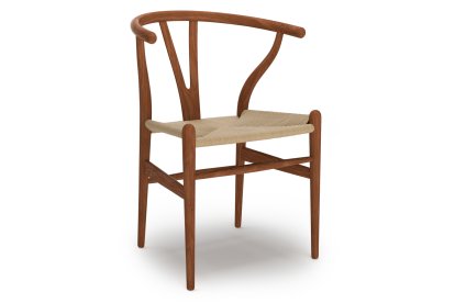 CH24 Wishbone Chair, Noyer laqué naturel, Paillage naturel