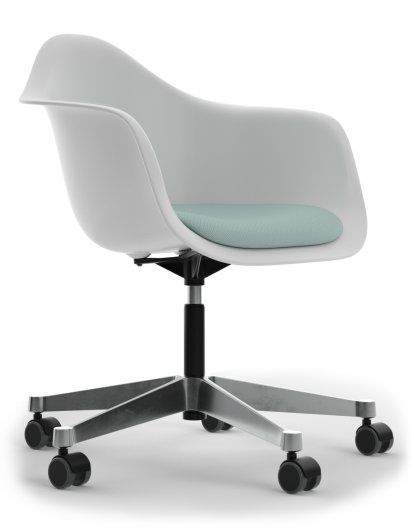 Eames Plastic Armchair RE PACC, Coton blanc, Avec coussin d'assise, Bleu glacier / ivoire