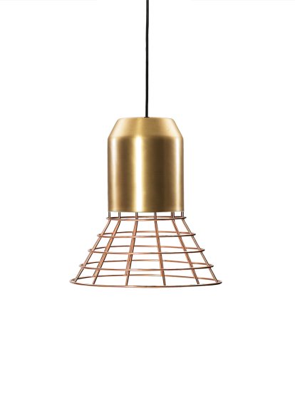 lampe suspendue Bell Light, Laiton, Cage plaquée cuivre, H 16 x ø 29 cm