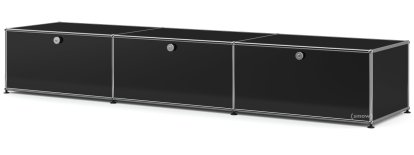 Meuble bas Lowboard XL USM Haller, personnalisable, Noir graphite RAL 9011, Avec 3 portes abattantes, 50 cm