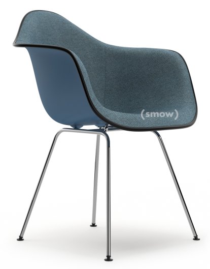 Eames Plastic Armchair RE DAX, Bleu océan, Rembourrage intégral, Bleu glacier / marron marais, Version standard - 43 cm, Chromé