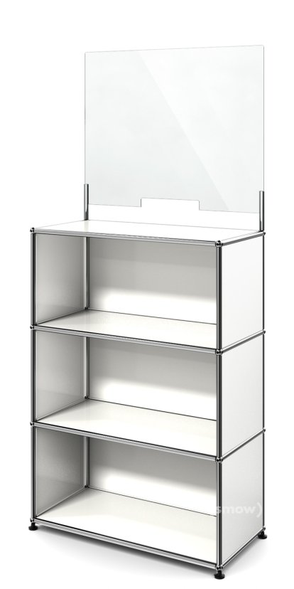 Comptoir USM Haller M avec écran de sécurité, Blanc pur RAL 9010, Avec pieds