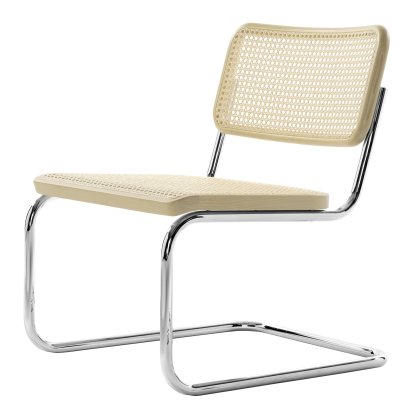 Chaise cantilever S 32 L, Cannage (avec tissu de soutien sous l'assise), Hêtre blanchi (TP 107), Chromé, Sans patins