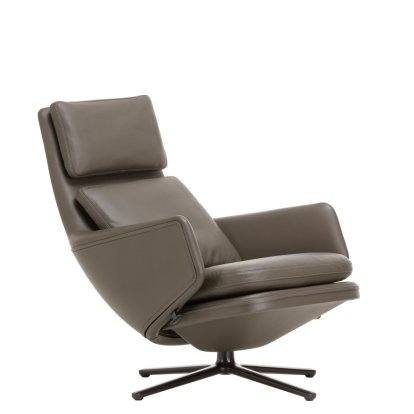 Fauteuil Grand Relax, Sans repose-pieds, Cuir Premium F, gris umbra, Noir basic, 41,5 cm