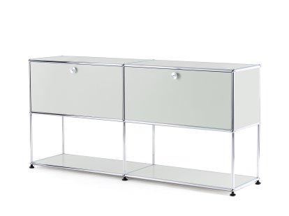 Meuble mixte sideboard L USM Haller avec deux portes abattantes et partie inférieure ouverte, Gris clair RAL 7035
