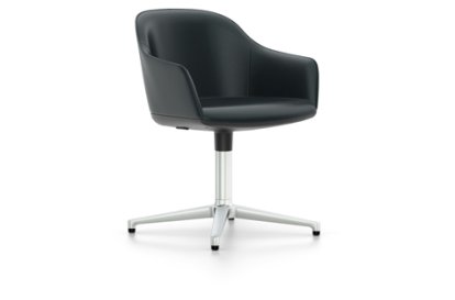Softshell Chair avec piètement à 4 branches, Aluminium poli, Cuir (Standard), Nero, Patins pour tapis