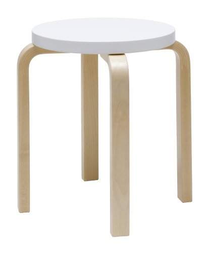 Tabouret E60, Assise laquée blanc, pieds bouleau laqué nature
