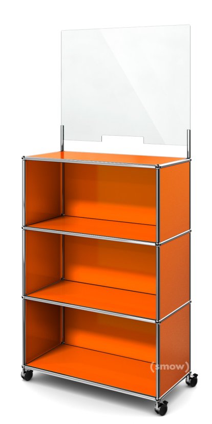 Comptoir USM Haller M avec écran de sécurité, Orange pur RAL 2004, Avec roulettes