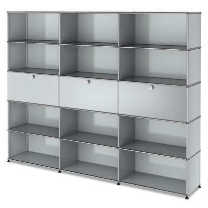 Étagère à dossiers XL USM Haller, personnalisable, Gris clair RAL 7035, Ouvert, Avec 3 portes abattantes, Ouvert, Ouvert