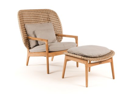 Kay Highback Lounge Chair, Harvest, Fife Rainy Grey, Avec repose-pieds