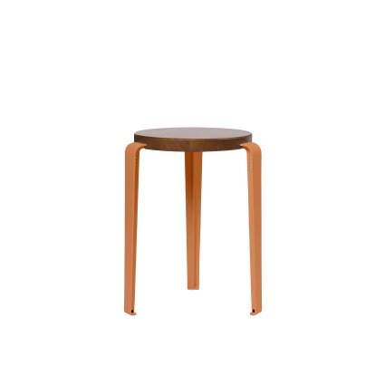 Tabouret Lou, bois massif, Chêne teinté, Rouge tangerine