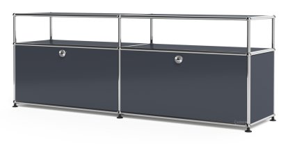 Meuble bas Lowboard L USM Haller avec rehausse, personnalisable, Anthracite RAL 7016, Avec 2 portes abattantes, Sans passe-câbles