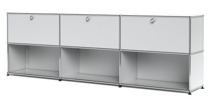 Meuble mixte Sideboard XL USM Haller, personnalisable, Argent mat USM, Avec 3 portes abattantes, Ouvert