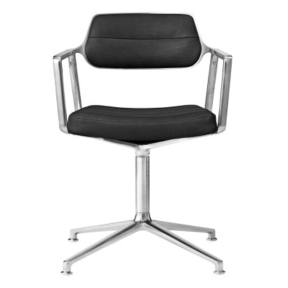 Chaise pivotante Swivel 453, Poli, Piètement fixe, Cuir noir
