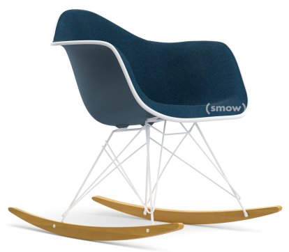 Eames Plastic Armchair RE RAR avec rembourrage, Bleu océan, Rembourrage intégral, Bleu océan / gris foncé, Blanc, Blanc/érable nuance de jaune