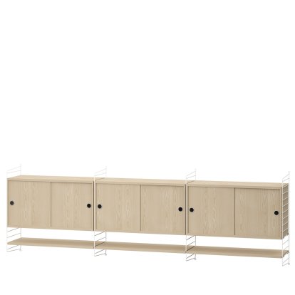 Étagère murale String System avec 3 armoires suspendues, Placage frêne  , Blanc