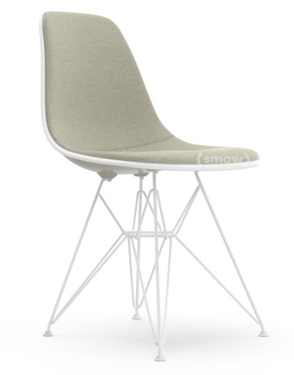 Eames Plastic Side Chair RE DSR, Galet, Rembourrage intégral, Gris chaud / ivoire, Version standard - 43 cm, Revêtement blanc