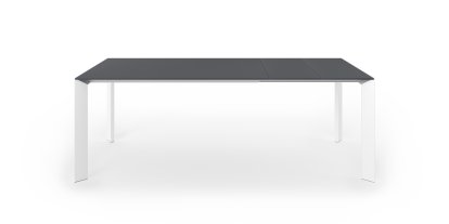 Table à manger Nori, Fenix gris Bromo avec bord de même couleur, L 139-214 x L 90 cm, Aluminium laqué blanc