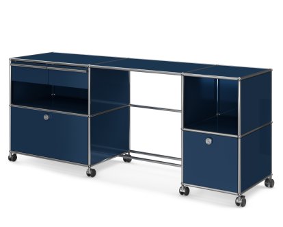 Bureau USM Haller Type 3, Bleu acier RAL 5011, Durs pour tapis