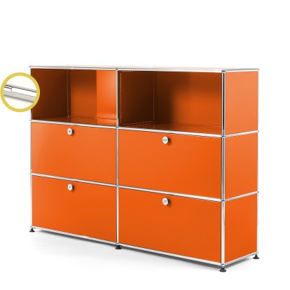 USM Haller E Highboard L avec éclairage du compartiment, Orange pur RAL 2004, Blanche froide