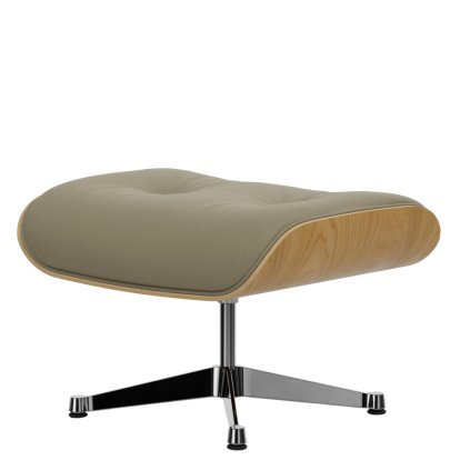 Eames Lounge Chair Ottoman, Châtaignier naturel, Cuir Premium F sable, Aluminium poli