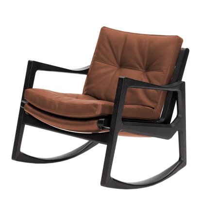 Euvira Rocking Chair Soft, Chêne teinté noir, Cuir Classic cognac