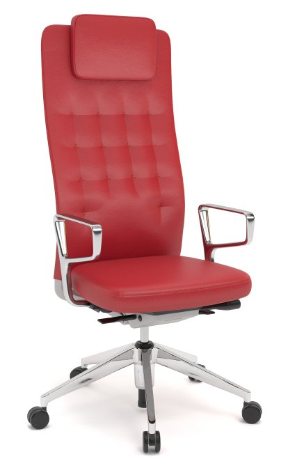 ID Trim L, Mécanisme Flowmotion sans réglage de la profondeur d'assise, Avec supports d'accotoirs en aluminium poli, Soft grey, Cuir rouge, Durs pour tapis