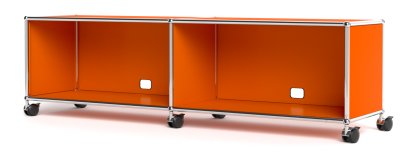 Meuble bas Lowboard TV/Hi-Fi USM Haller, personnalisable, Orange pur RAL 2004, Ouvert, Avec passe-câbles au centre bas