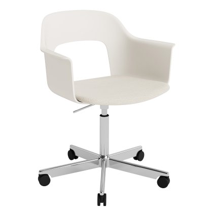 Chaise pivotant Layout 243 avec accoudoirs et assise rembourrée, Blanc crème / Mode 011, Aluminium poli