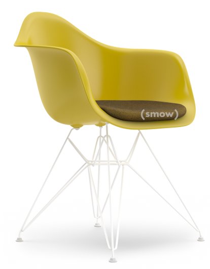 Eames Plastic Armchair DAR, Moutarde, Avec coussin d'assise, Moutarde / gris foncé, Version standard - 43 cm, Revêtement blanc
