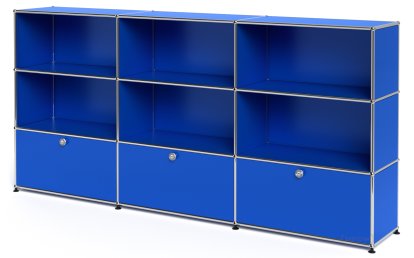 Meuble haut Highboard XL USM Haller, personnalisable, Bleu gentiane RAL 5010, Ouvert, Ouvert, Avec 3 portes abattantes