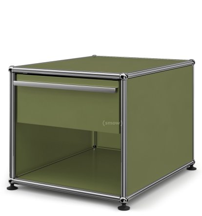 Table de chevet USM avec tiroir, Vert olive RAL 6003, Petit (H 39 x l 42,5 x P 53 cm)