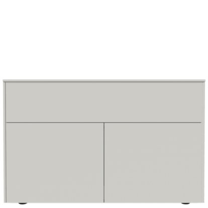 Buffet Aventa avec porte et tiroirs, 120 cm, 3 Grilles de hauteur, Mélamine blanc, Patin en plastique