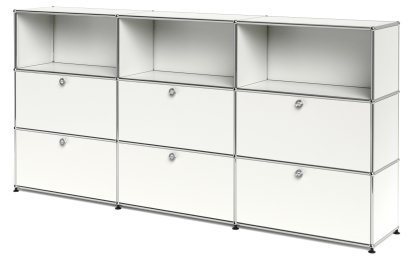 Meuble haut Highboard XL USM Haller, personnalisable, Blanc pur RAL 9010, Ouvert, Avec 3 portes abattantes, Avec 3 portes abattantes