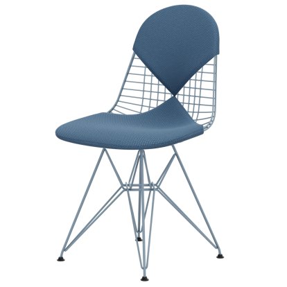 Chaise Wire Chair DKR, Revêtement thermolaqué bleu ciel, Coussin pour assise et dossier (Bikini), Apollo bleu horizon / gris clair