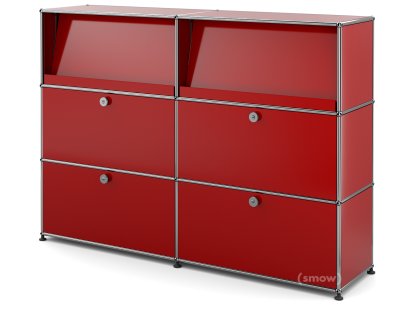 Meuble haut Highboard L USM Haller avec présentoir incliné, Rouge rubis USM