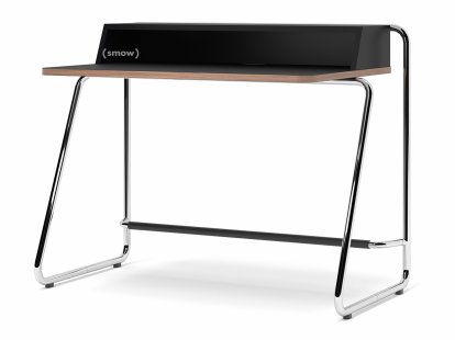 Secrétaire S 1200, ThonetDur noir profond avec bords noyer, MDF laqué noir intense, Chromé