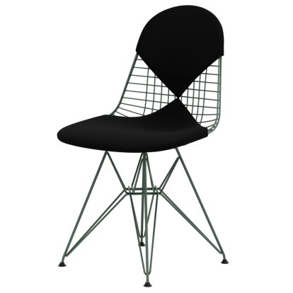 Chaise Wire Chair DKR, Revêtement thermolaqué eames écume de mer verte, Coussin pour assise et dossier (Bikini), Hopsak nero